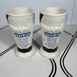 Oreo Milk Shake Ceramic Tall‎ Glasses Set of 2 Novelty Collectible